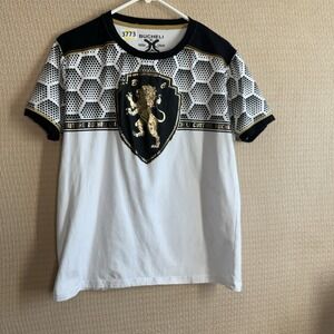 Mens T-Shirt XL Italian Print Shiny Gold‎ Lion Chest Bucheli Logo Slim Fit Crew